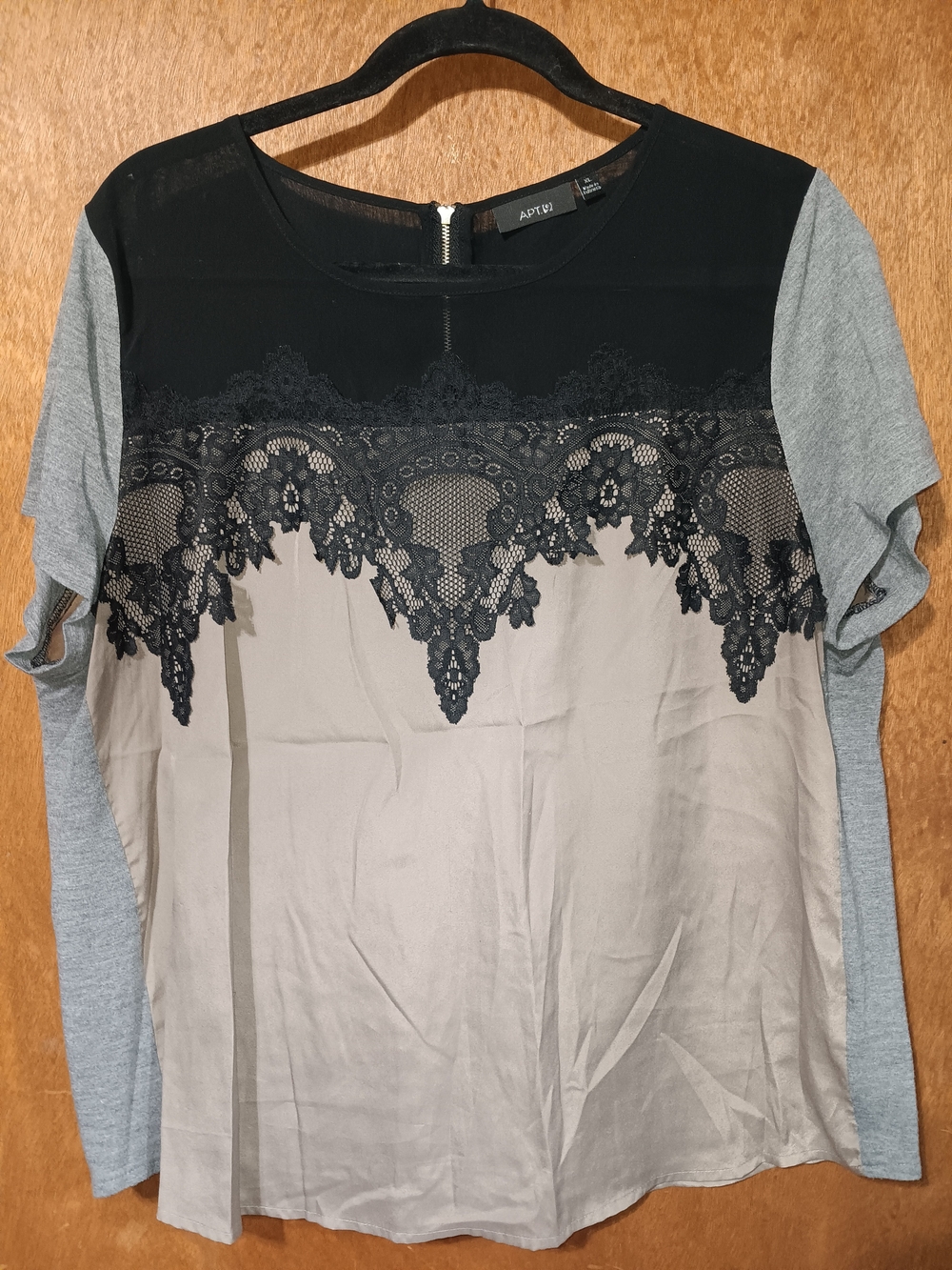 Apt. 9 Women's Black & Taupe Lace-Panel Mixed-Media Top